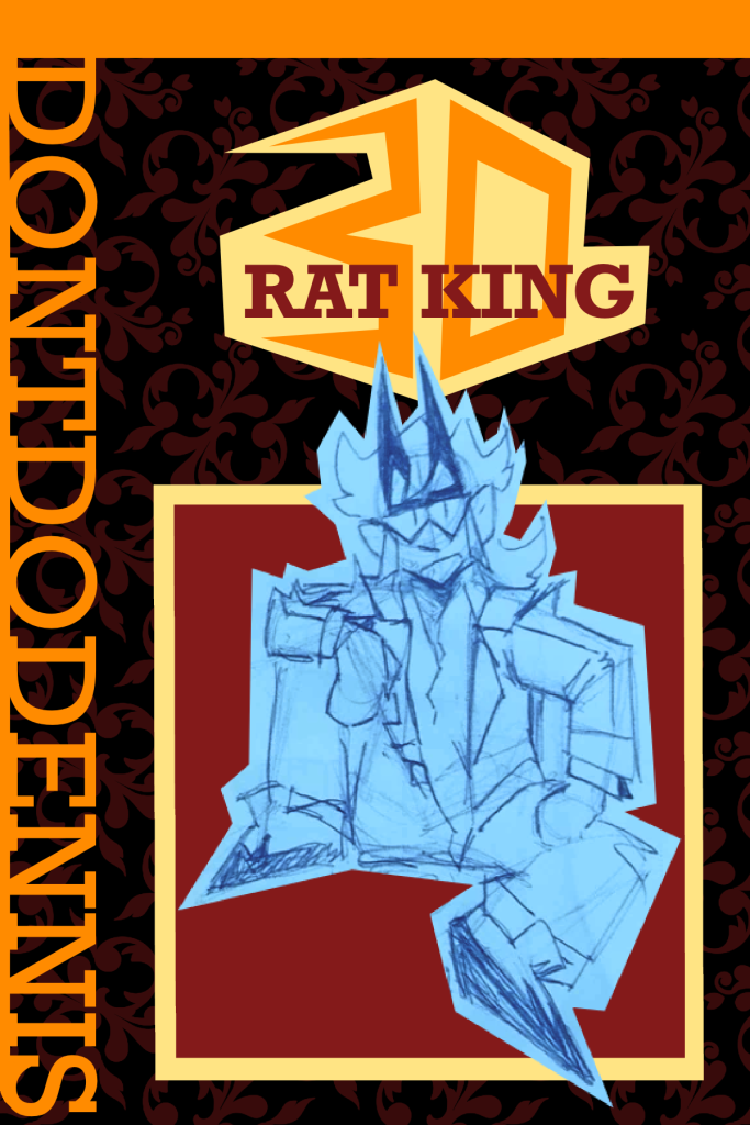 a fake comic cover in a style reminiscent of old shoujo manga. a sketchbook snippet of a horned angry looking man. the title is 3D RAT KING with the words DONTDODENNIS on the side.