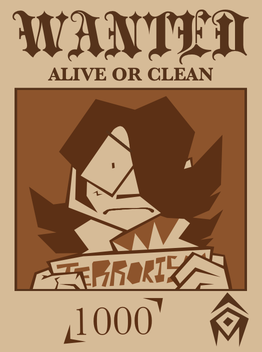 wanted poster of some emo nerd with hair covering one of their eyes. they are holding a piece of paper that's cut off but says terrorism. they use these when someone's already been arrested and logged.