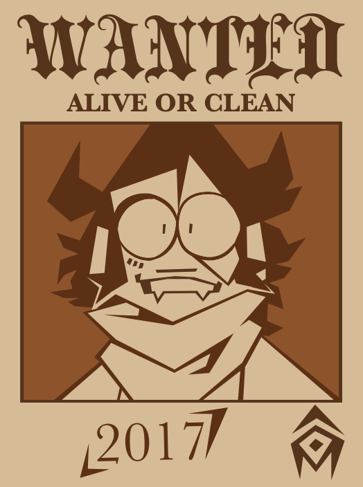 this wanted poster is of leon levi lee. he died 7 millenia ago. he is here because i wanted him to and i will always take the chance to draw him. he is a young man with a goofy grin and a scar over one of his eyes. he wears a big neck warmer and has messy dark hair.